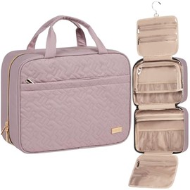 NISHEL Neceser de viaje para mujer, organizador colgante y porttil para champ de tamao completo, acondicionador, juego de cepillos y accesorios de... 