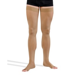 TONUS ELAST 23-32 mmHg AG Kompressionsstrümpfe mit Silikonband, ohne Spitze, Medizinische Klasse II, KKL 2 Stützstrümpfe mit offener Zeh für Damen & Herren (L (158-170 cm), Beige)