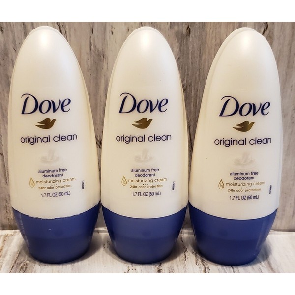 Lot Of 3*Dove Original Clean* Deodorant Roll-On*Aluminum Free*1.7Fl Oz* New