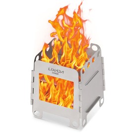 Lixada Camping Stove, Mini Titanium Wood Stove Portable Lightweight Wood Stove with Mini Spirit Cooker for Outdoor Camping Cooking Picnic BBQ, Wood Stove Only