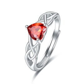 praymos Celtic Knot Heart Birthstone Rings 925 Sterling Silver Adjustable Engagement Ring 12 Month Birth Stone Jewelry Gifts for Women