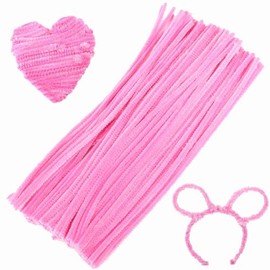 HOIRIX 100Pcs Pipe Cleaners Chenille Stem,Pipe Cleaner Crafts,Craft Supplies Bulk for DIY Arts Crafts Project,6 mm x 12 Inch (Pink)
