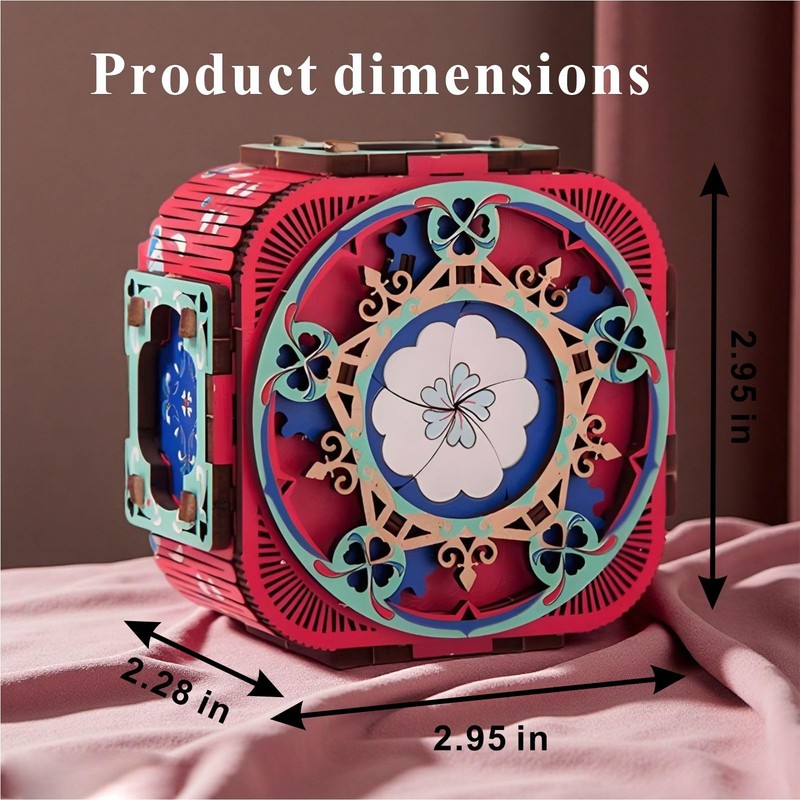 WHNICUST 3D Wooden Puzzle Music Box with Light Up Four-Leaf