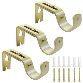 Adjustable Curtain Rod Wall Bracket Hooks, Set of 3, Gold,for 1 Inch Diameter Curtain Rod,Curtain Holders,Curtain Rod Brackets,Curtain Rod Hooks for Wall, Curtain Brackets