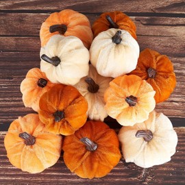 FBBEVWBK Pumpkin Decor 12pcs Artificial Velvet Fall Thanksgiving Decoration