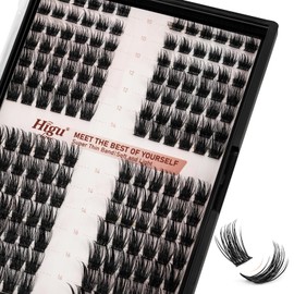 Higu clace Lash Clusters 168pcs DIY Eyelash Extensions Cat Eye Cluster Lashes Super Thin Band & Soft Wispy Clusters Mega Volume Reusable (BUSHY D10-16mm)