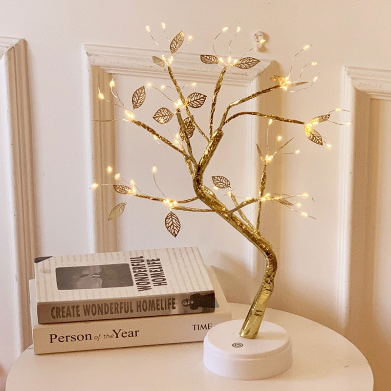 Night Light 72LEDs Artificial Leaf Bonsai LED Copper Wire Lamp