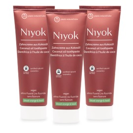 Niyok® Toothpaste made of organic coconut oil "Blood Orange & Basil" (3 x 75 ml) • Natural Toothpaste for White Teeth • Intensive Care & Freshness • Protects Gums • No Fluoride & Vegan