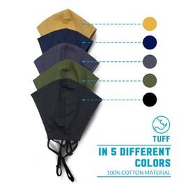 TUFF Face Mask XL Large Adult Size 3 Pack- 2 Layer Cotton Reusable Masks with Nose Bridge Making Breathing Easier and Comfortable on Skin - USA Made (2XL Large Adult Size 5 Pack)