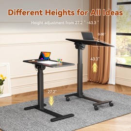 JYLH JOYSEEKER Mobile Standing Desk, Height Adjustable Left/Right Overbed Bedside Table, 90° Tiltable Portable Laptop Desk with Wheels, Foldable Computer Cart for Hospital Home Use, Black