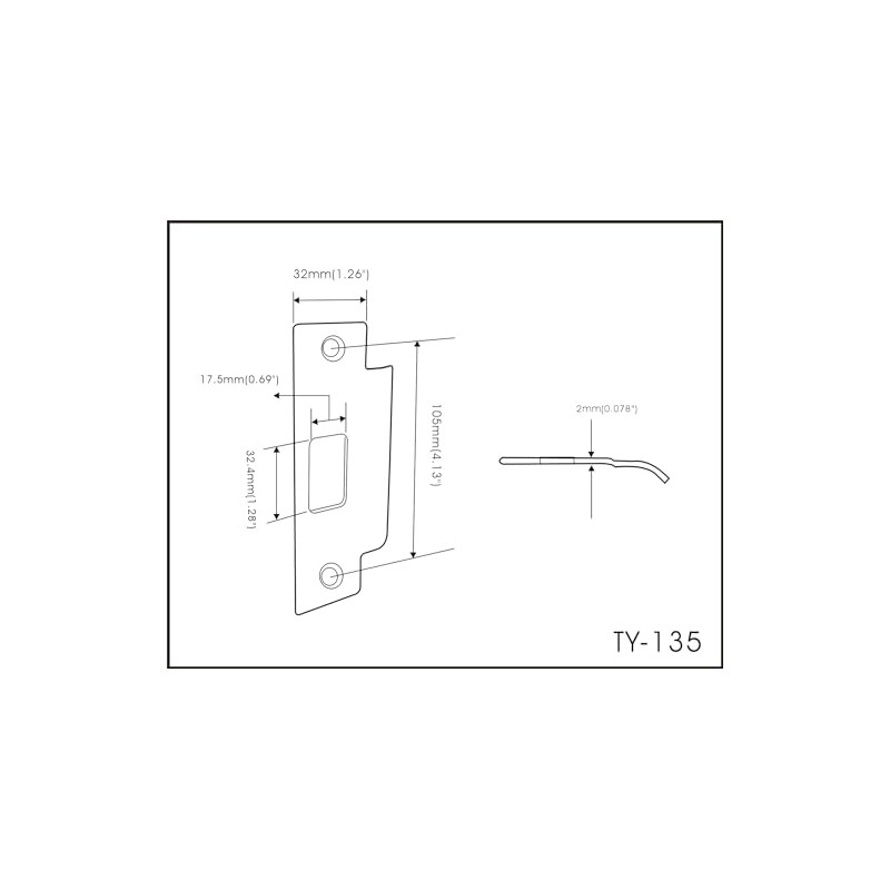 QCAA Solid Brass Extended Replacement Lock Strike Plate, Round Corner,