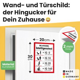 DankeDir! Intelligenztest - Sign 30 x 20 cm - Toilet Sign Toilet Sign Funny Toilet Sign for Hanging - Men's Guest Toilet Door Sign Decorative Wall Funny Guest Toilet