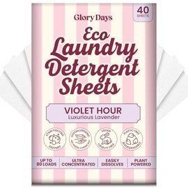 Glory Days Eco - Hojas de detergente para ropa - Hora violeta (lavanda) | 40 hojas = hasta 80 cargas, alimentadas con enzimas, sin plástico, hipoalerg