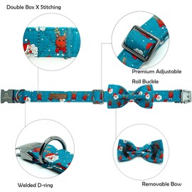 Lionheart glory Dog Bow Collar Christmas Santa Deer Print Dog Collar for Small Dogs Adjustable Soft Sturdy Girl or Boy Collars with Bowtie Pet Collar Bows