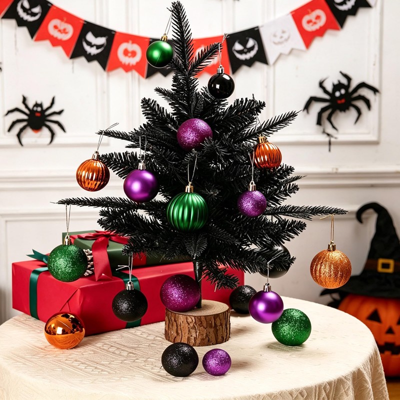 50ct Halloween Ornaments Tree Decoration, Black Green Orange Purple