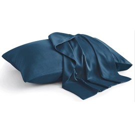 Pillowcase, 100% Natural Bamboo Fiber, Envelope Type Pillowcase, Soft, Smooth, Plain, Pillowcase, Washable, Dust Mite Resistant, Sweat Absorbent, Antibacterial, Deodorizing, Friction Relief, Gentle on Sensitive Skin, High Density Fabric, Set of 1 (50 x 70 cm), Dark Navy)