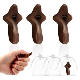Cross My Heart Encouragement Gift, Small Wooden Pocket Cross, Handheld Prayer Cross, Fidget Cross for Stress Relief, Religious Gifts for Christians with Organza Bags (Walnut, 3pcs)