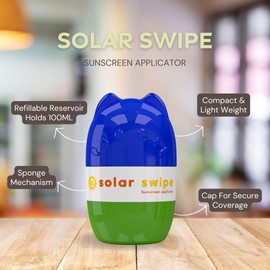 Solar Swipe Sunscreen Applicator for Kids and Adults, Portable, Washable, Easy on the Go Sunscreen Application for Any Age and Skin (Blue Green)