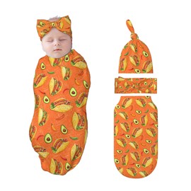 Figtihw Burrito Tortilla Swaddle Blankets Newborn Receiving Blanket Baby Swaddle Wrap with Headband Hat Set for Baby Girls Boys