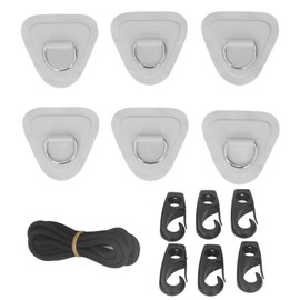 6Pcs PVC D Ring Patch Elastic Rope Set Stainless Steel D Ring Patch Bungee Cord Set for Inflatable Boats Canoes Kayaks Surfboards Vertical Paddle Boards Grey