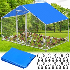 Nuanchu Chicken Coop Cover Waterproof and UV, 11.3 * 6.3 FT Chicken Run Cover for Winter with 18 Ball Bungees Cords Coop Tarp Shade Cloth for Large Coop Walk in Run Pen(Blue)