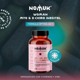 Vitaminas para mujer | Inositol 120 capsulas - Myo & D-Chiro Inositol Relacion Optima 40:1 | Con Vitamina B9, D3 y Zinc | 100% Natural | Cápsulas Veganas | Mezcla ideal | Suplemento alimenticio para mujeres | NOMUK