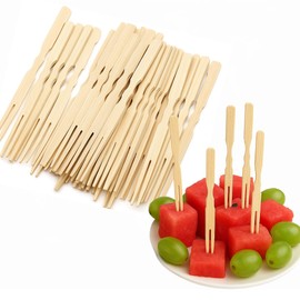 JapanBargain, 100PCS Mini Bamboo Cocktail Forks 3.5 Inch, Tiny Food Picks for Appetizers, Fruit, Dessert, Charcuterie, Party Supplies