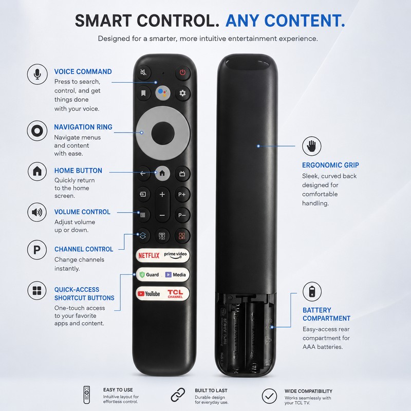 Voice Remote Control for Compatible TCL Smart TVs – RC902V
