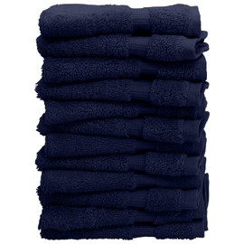 Luxury Hotel & Spa Quality, 100% Turkish Cotton 700 GSM Cloth, Eco Friendly Towel, Body wash, Makeup & Facial Cleaning, Baby, loofah, Dobby Border washcloths Towel Set 13" X 13", Navy Blue, Set of 12