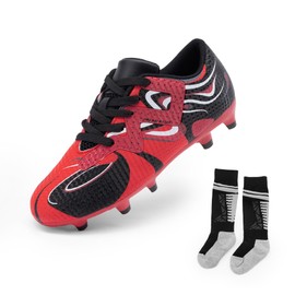 DREAM PAIRS Boys Girls Soccer Cleats Youth Firm Groud Sport Football Cleats for Little/Big Kid/Toddler,Size 1 Little Kid,Red/Black,KKUMSO2503