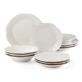 Lenox 890951 French Perle 12-Piece Plate & Bowl Dinnerware Set White