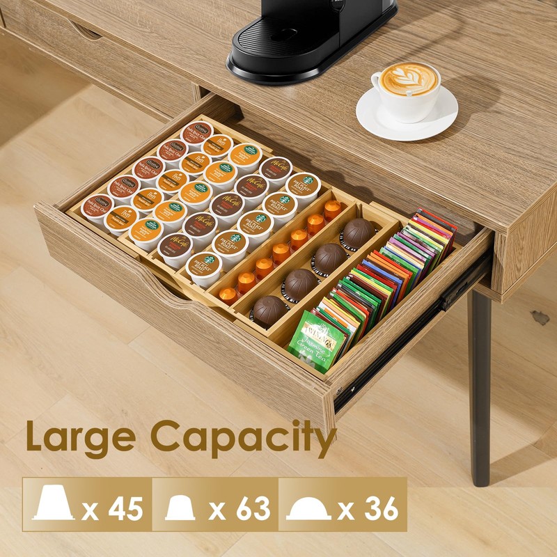 Kssiaz Coffee Pod Holder Drawer, Bamboo K Cup Holder Compatible