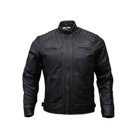 Mens Genuine Leather Biker Jacket Black | Vintage Brown Distressed Lambskin Motorcycle Jackets for Men (Distressed Brown, X-Large)
