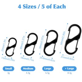 Doweve 20 Pcs Small Carabiner Clips, Dual Spring Keyring Clip, 4 Sizes Mini Carabiner, Carabiner Clip Small for Camping Outdoor