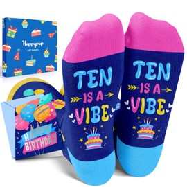 HAPPYPOP 10 Year Old Birthday Ideas - Socks for Tween Girls Boys Age 10, Gifts for 10 Year Olds with Greeting Card