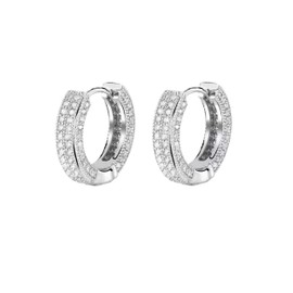 QueenBee Silver Plated Zirconia Hoop Earrings, Double Line Cubic Zirconia Elegant Hoops, Silver Jewelry Gift , Trendy Elegant Jewelry Accessories, Valentine's Day Gift for Her, Sparkling Silver Hoop Earrings, Mother's Day Jewelry Gift