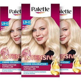 Palette Intensive Cream Colouration L9-0 Platinum Blonde (3 x 135 ml), Permanent Brightener for up to 9 Levels of Brightening and Radiant, Blonde Hair Colour, with Anti-Yellow Tint Effect