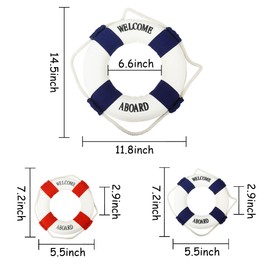 Bilipala 3Pcs Cloth Life Ring Buoy, Home Wall Nautical Decor, 12.5 & 5.5 Inches