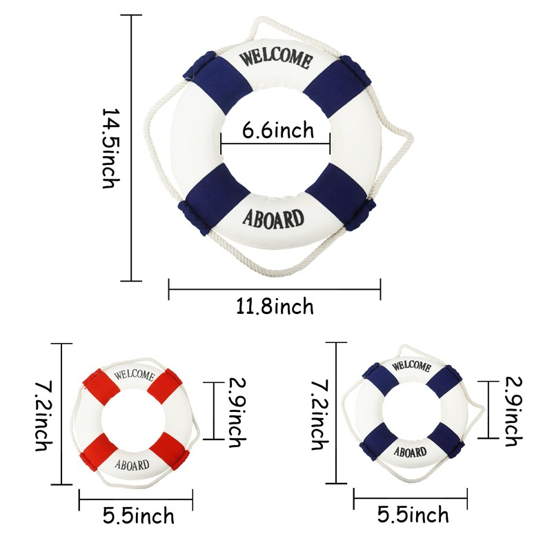 Bilipala 3Pcs Cloth Life Ring Buoy, Home Wall Nautical Decor,