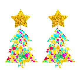 Christmas Tree Earrings Acrylic Christmas Holiday Earrings Colourful Christmas Tree Drop Dangle Earrings for Christmas Jewelry Christmas Stocking Stuffers for Women (A)