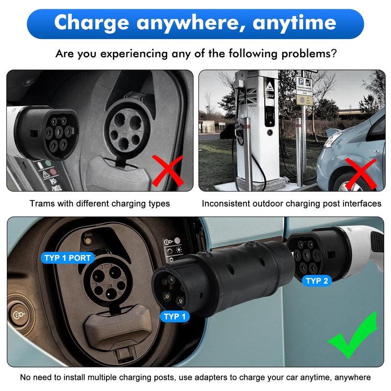 EV Ladekabel Autoladegerät Adapter Typ 2 auf Typ 1, IEC