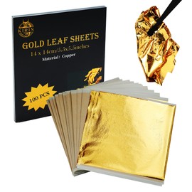 KIRIN Imitation Gold Leaf Sheets，100 Pieces 14cm x 14cm Gold Foil Sheets for Art of Craft,Furniture Decoration,DIY Nail and Photo Frame Decoration