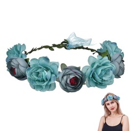 Heanvmyss Flower Crown,Floral Crown Headband,Rose Hair Accessories,Bohemian Bridal Bridesmaid Hair Wreath Garland,Adjustable Headpieces for Women Girls,Birthday Wedding Holiday Costumes(Blue)