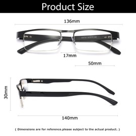 B&Q 4 Pack Metal Frame Half Frame Reading Glasses for Men Spring Hinge Readers With Classic Clear Lenses