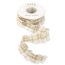 Tartan Ribbon - 10 Yards Beige Ribbon, Cream Ribbon, Gingham Ribbon, Plaid Ribbon, 4CM Puff Plaid Pleated Satin Ribbon for Bouquet Baking Gift Wrapping Wedding Invitations Bouquets Christmas Decor