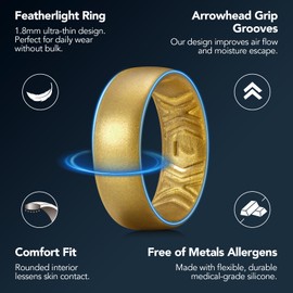 King Will Men's Silicone Wedding Band - 1.8mm Ultra Thin Ring with Gold Metallic Shimmer | Comfort Grip Inner Design | Hypoallergenic Rubber Ring for Gym, Work, Travel Size 10