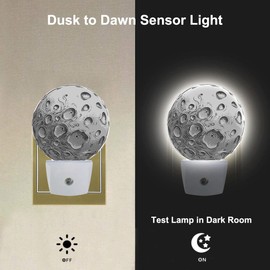 Uanvaha Big Silver Moon Nightlight Solar System Satellite Plug-in Night Lights with Dusk-to-Dawn Sensor for Bedroom, Bathroom and Living Room 0.5W Sleep Friendly for Women/Girls/Boys