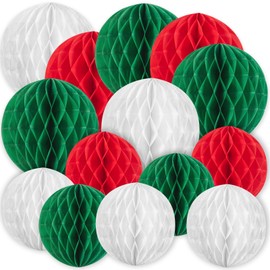 EASY JOY Christmas Honeycomb Decor Hanging Honeycomb Balls White Red Green Honeycomb Decor for Merry Christmas Birthday New Year Party Decorations 12pcs