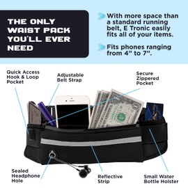 E Tronic Edge Running Belt - Unisex, Water-Resistant Waist Bag for Sports & Exercise - Fanny Pack w/Zipper Pocket fits Phone, Keys & Cash - Neon