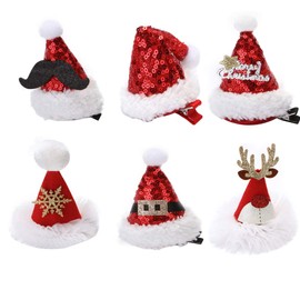Lurrose 6 Pieces Mini Christmas Hat Hair Clips Christmas Hair Clips Glitter Hair Clips Hair Pins Baby Hair Accessories Set for Children Girls Christmas Gifts